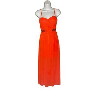 Hailey Logan by Adrianna Papell Orange Chiffon Beaded Gown - Size 1/2